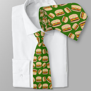 Foodie Green Pattern Burgers Neck Tie
