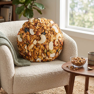 Foodie Home Decor: Realistic Granola Muesli Round Pillow