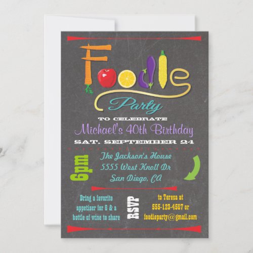 Foodie party Chalkboard Invitations