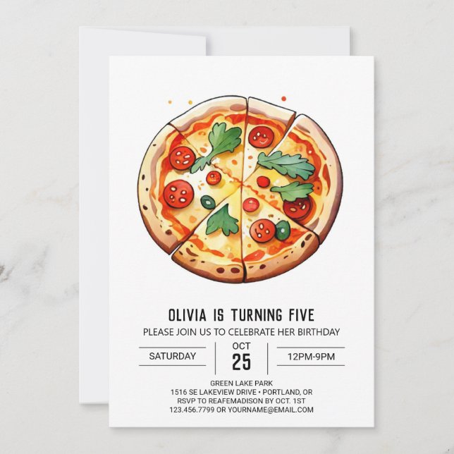 Foodie Printable Pizza Birthday Invitation (Front)