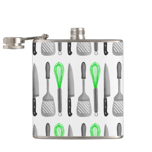 Foodie tools Pattern Spatula Knife Whisk Hip Flask