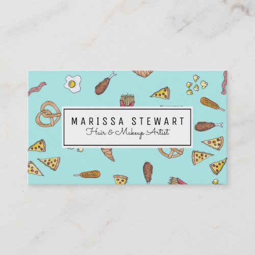 Foodie Watercolor Illustrations Pizza Fries Bacon Business Card