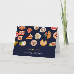 Foods Illustrated Dark Blue Bridal Shower Brunch Foil Greeting Card