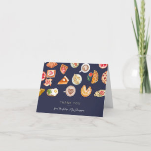 Foods Illustrated Dark Blue Bridal Shower Brunch Letterpress Thank You Card