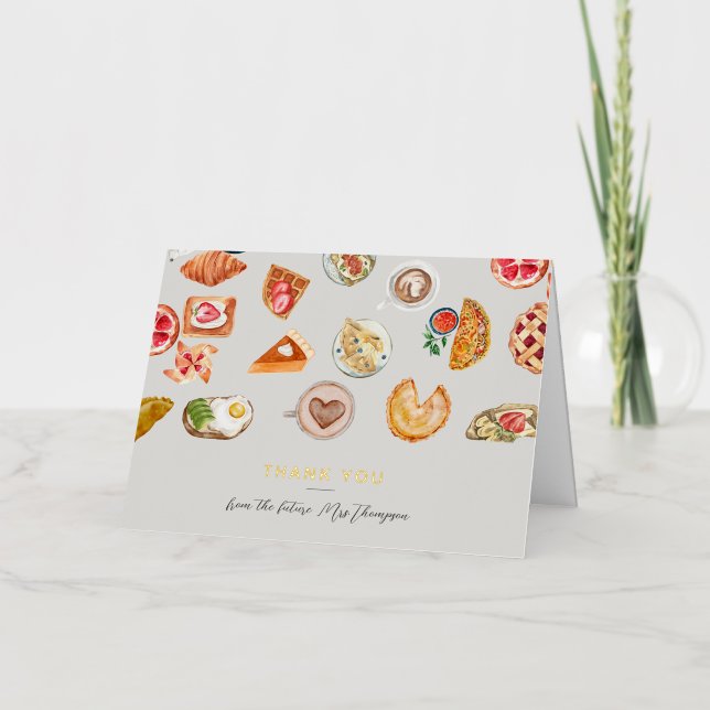  Foods Illustrated Grayish Bridal Shower Brunch Foil Greeting Card (Front)