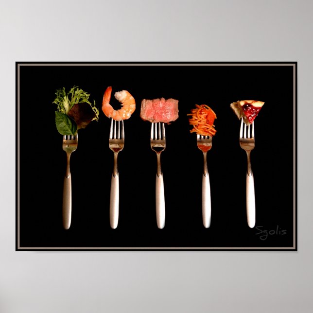 Foods on Forks (Black) Photo Print Poster (Front)