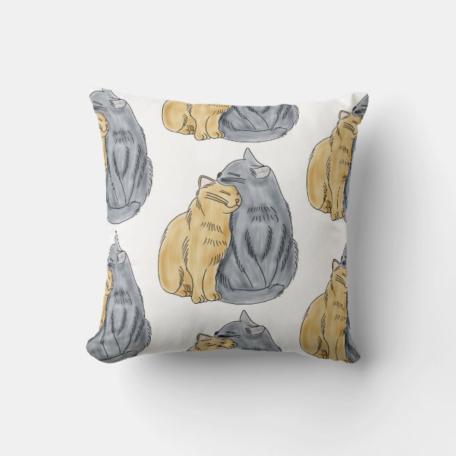 FooFooCat: Hugging Love Cats Throw Pillow (Front)
