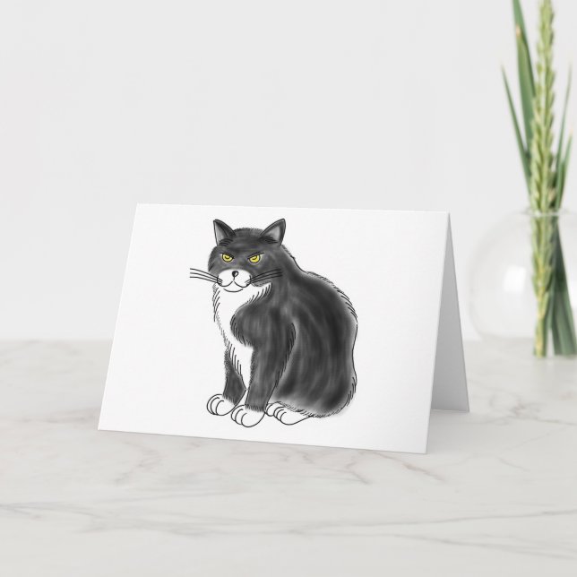 FooFooCat: Jumbo Fluffy Tuxedo Cat Card (Front)