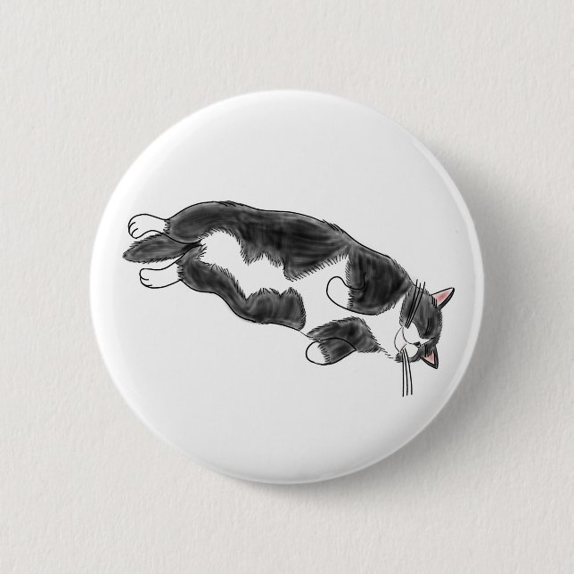 FooFooCat: Lazy Jumbo Tuxedo Cat Button (Front)