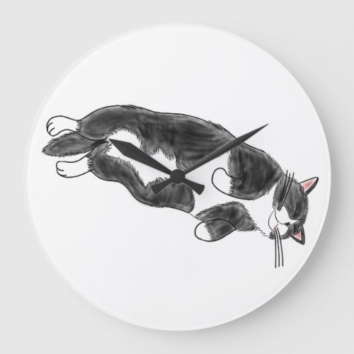 FooFooCat Lazy Jumbo Tuxedo Cat Large Clock