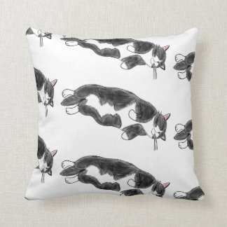 FooFooCat: Lazy Jumbo Tuxedo Cat Throw Pillow