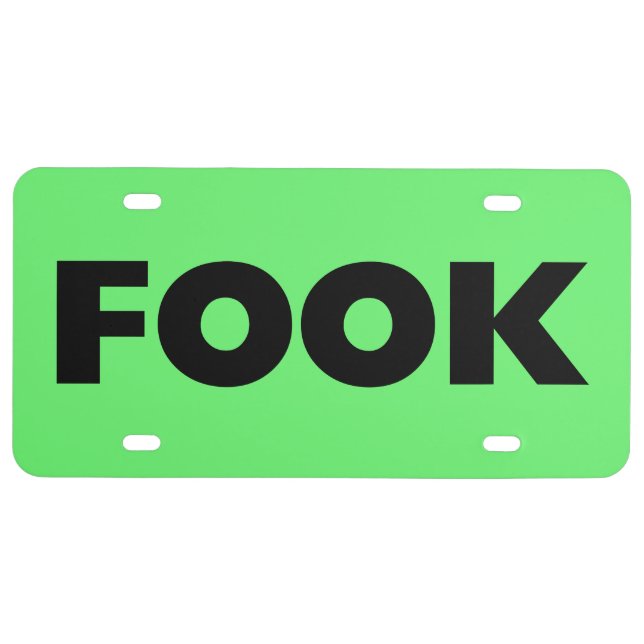 Fook black green plastic car license plate (Front)
