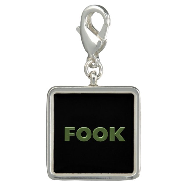 Fook green black silver square charm (Front)