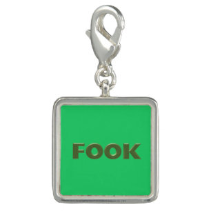 Fook green green silver square charm