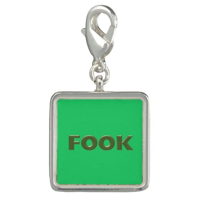 Fook green green silver square charm (Front)