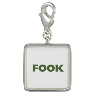 Fook green white silver square charm
