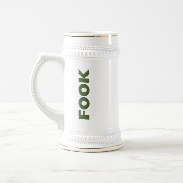 Fook vertical white stein w gold trim (Left)