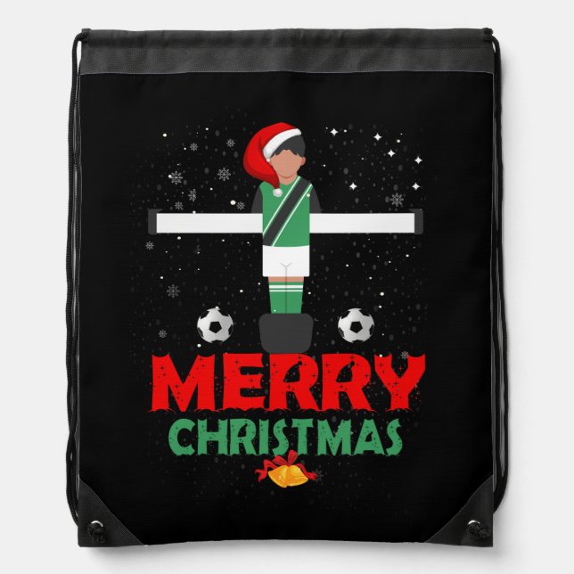 Foosball Player Merry Christmas Sport Lover Athlet Drawstring Bag (Front)