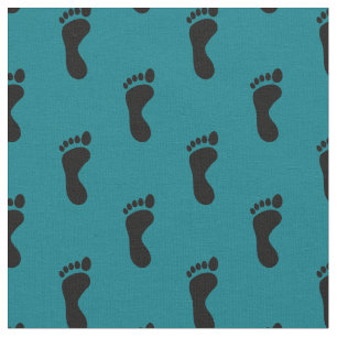 Foot Feet Footprints Teal Black Fabric