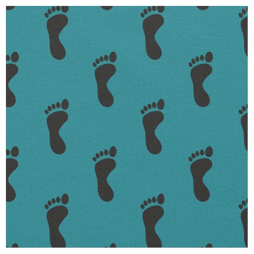 Foot Feet Footprints Teal Black Fabric