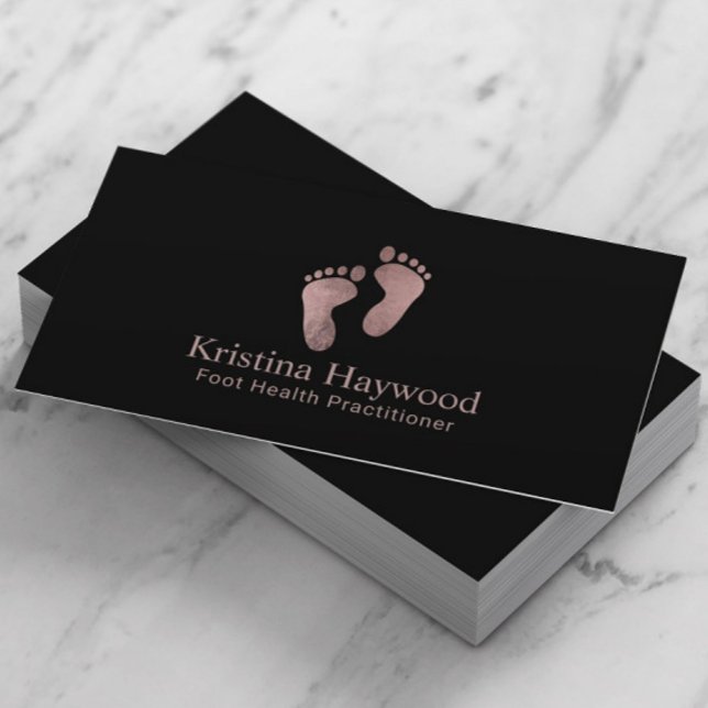 Foot Health Practitioner Modern Rose Gold & Black Business Card (Creator Uploaded)