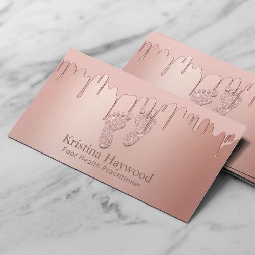 Foot Health Practitioner Modern Rose Gold Drips Business Card