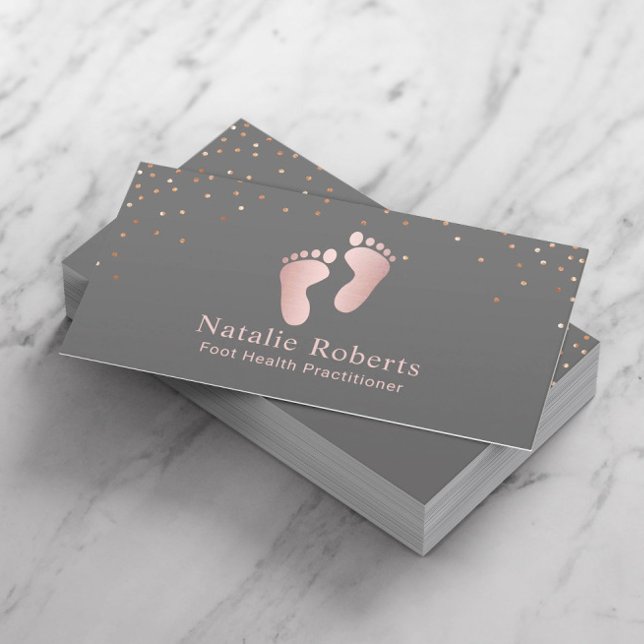 Foot Healthcare Practitioner Gray & Rose Gold Business Card (Creator Uploaded)