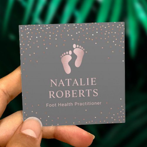 Foot Healthcare Practitioner Gray  Rose Gold Square Business Card