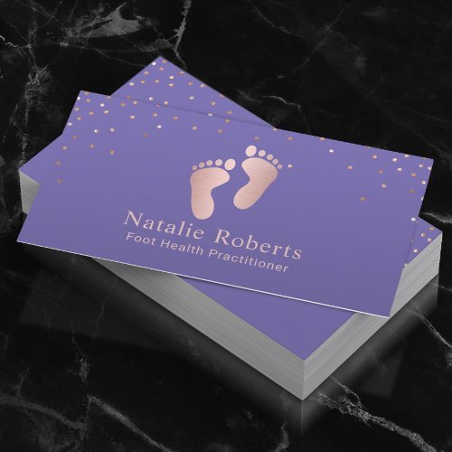 Foot Healthcare Practitioner Purple  Rose Gold Business Card