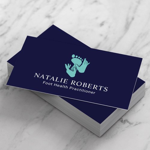 Foot Massage Healthcare Practitioner Teal  Navy Business Card