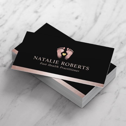 Foot Massage Therapist Podiatrist Rose Gold Black Business Card