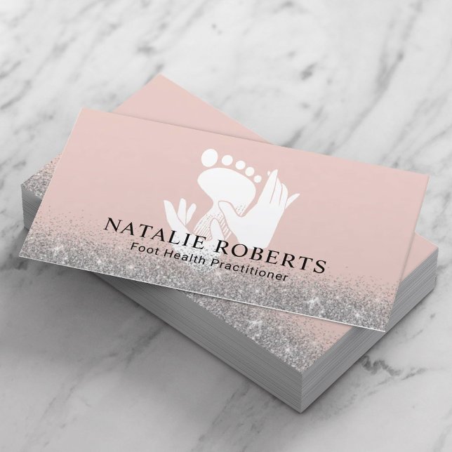 Foot Massage Therapist Podiatrist Spa Blush Silver Business Card (Creator Uploaded)