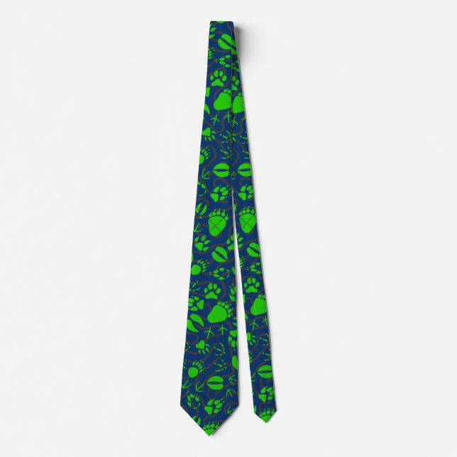 Foot prints 01.b.green DBlue BG Neck Tie (Front)