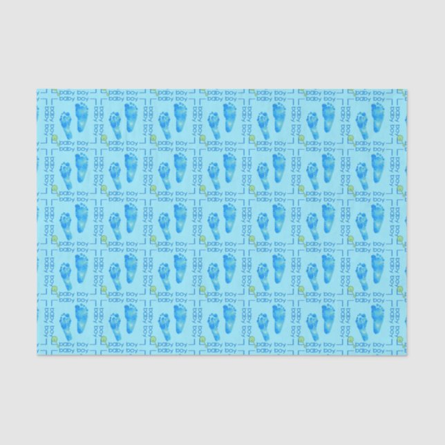Foot Prints Baby Boy Blue-Tissue Wrapping Paper (Front)