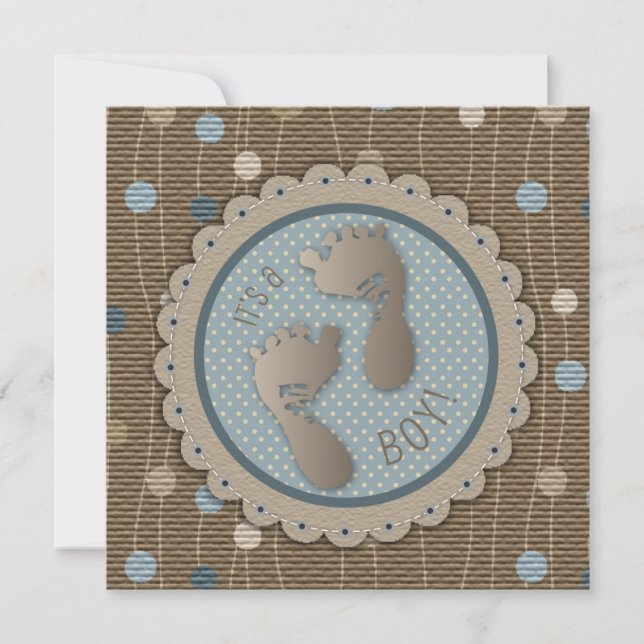 Foot Prints Boy Baby Shower Invitation Square (Front)