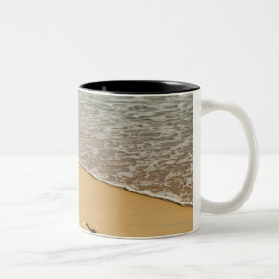 Foot prints in Sand with Wave Two-Tone Coffee Mug