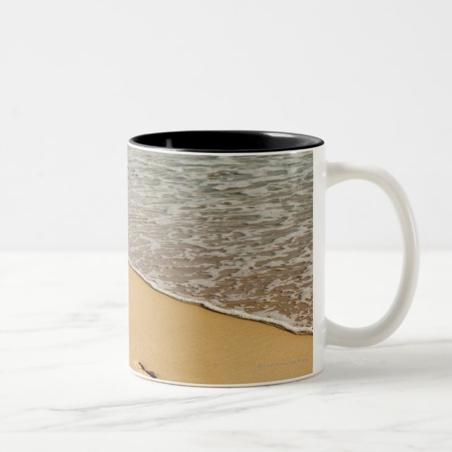 Foot prints in Sand with Wave Two-Tone Coffee Mug (Right)