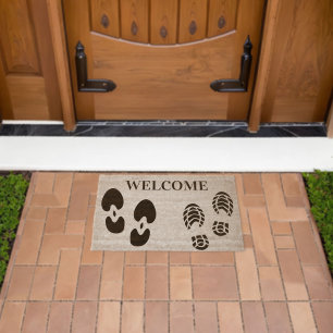 Foot Prints Welcome Rustic Custom Fiber Doormat
