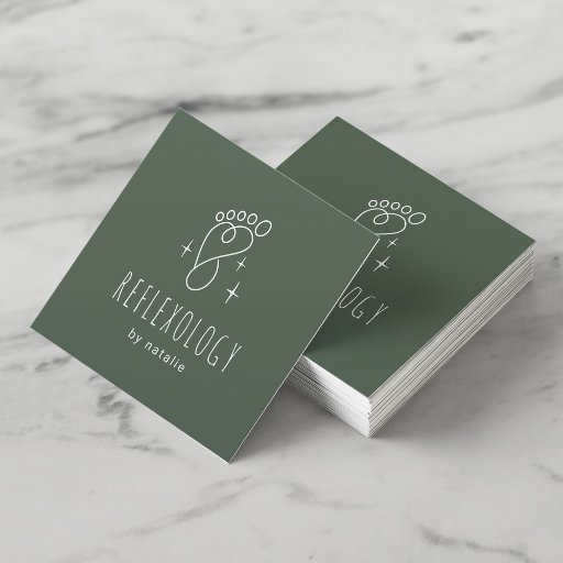 Customizable Foot Reflexology SPA Massage Therapy Sage Green Square Business Card