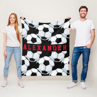 Footbal black white sport game player boys girls fleece blanket