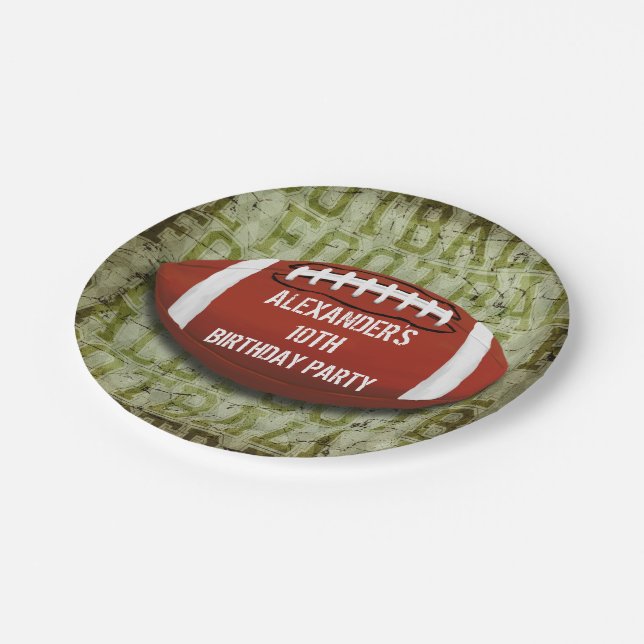 Football 10th Birthday Vintage Green Grunge Paper Plates (Angled)