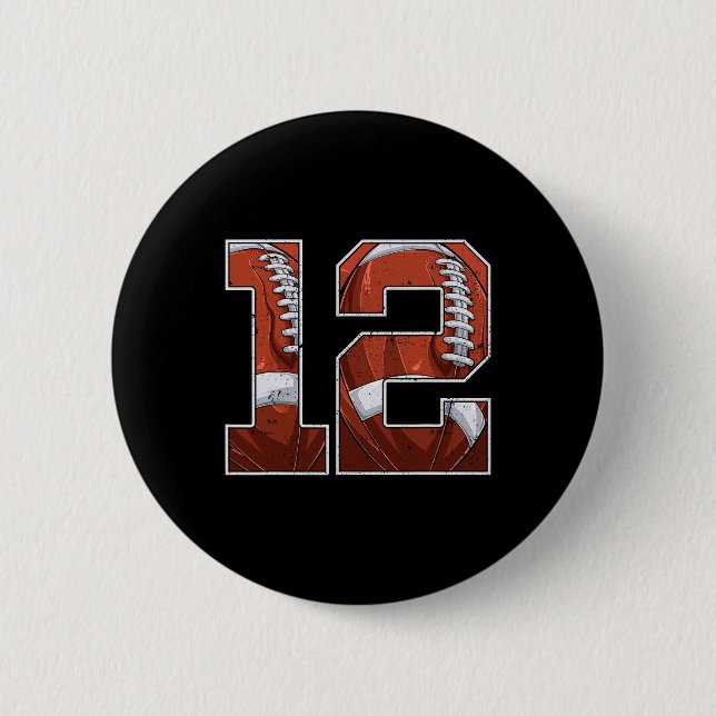 Football 12th Birthday Boy Twelve 12 Years Old Bda Button (Front)