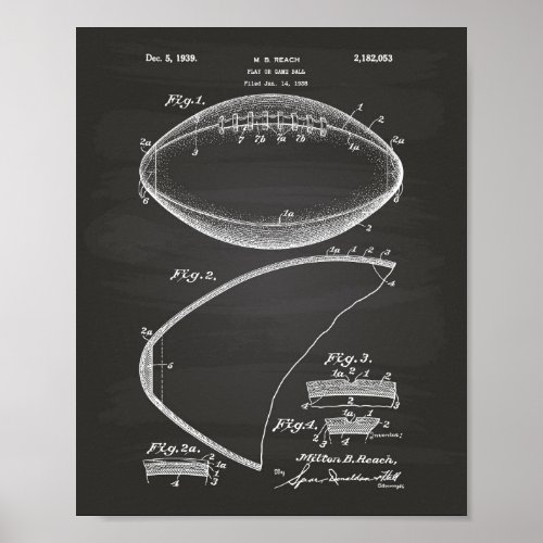 Football 1939 Patent Art _ Chalkboard Poster