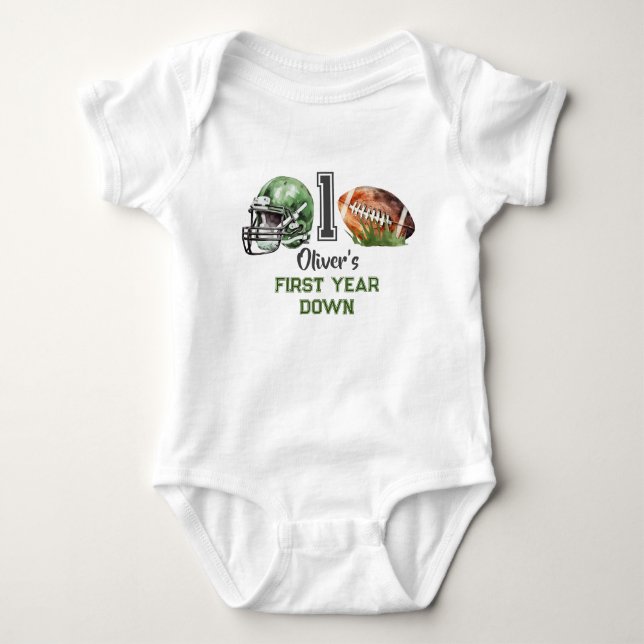 Football 1st Birthday Bodysuit-First Year Down Baby Bodysuit (Front)