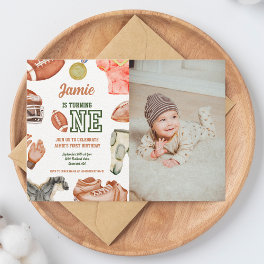 Football 1st Birthday Boys Watercolor Invitation