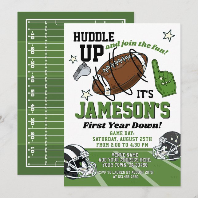 Football 1st Birthday Invitation (Front/Back)