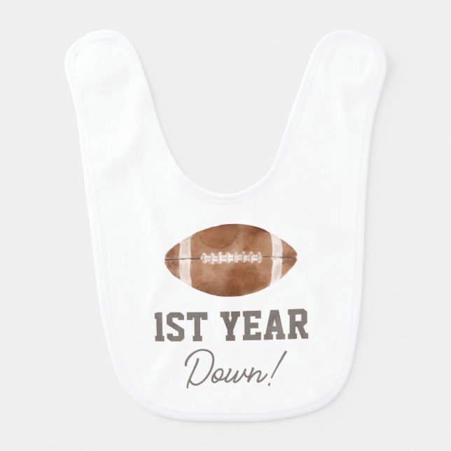 Football 1st Birthday Party First Year Down Baby Bib (Front)