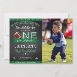 Football 1st Birthday Photo Invitation Black