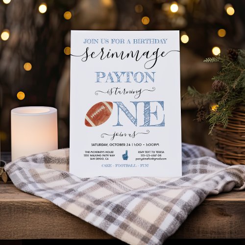 Football 1st One Birthday Scrimmage Invitation