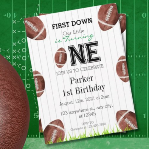 Football 1st Year Down  Birthday Invitation